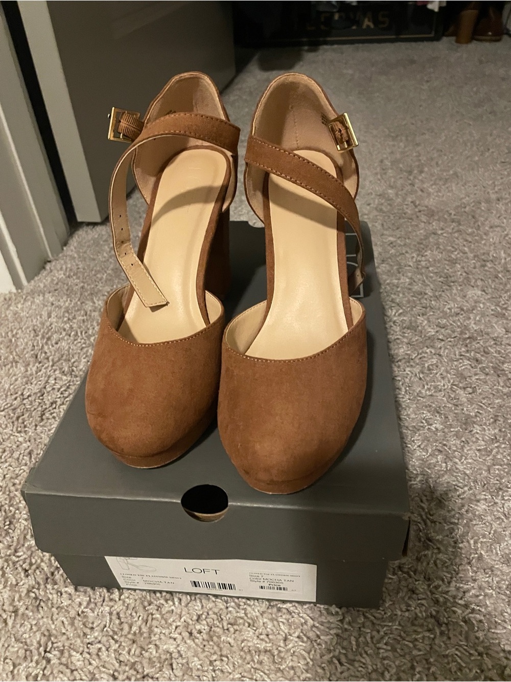 LOFT Brown Suede Ankle-Strap Platform Heels